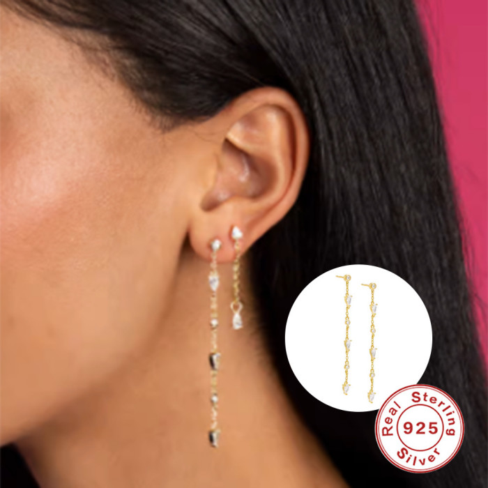 S925 Sterling Silver Chain Horse Eye Stud Earrings Fashion INS Niche Light Luxury Minimalist Versatile Fashion Earrings