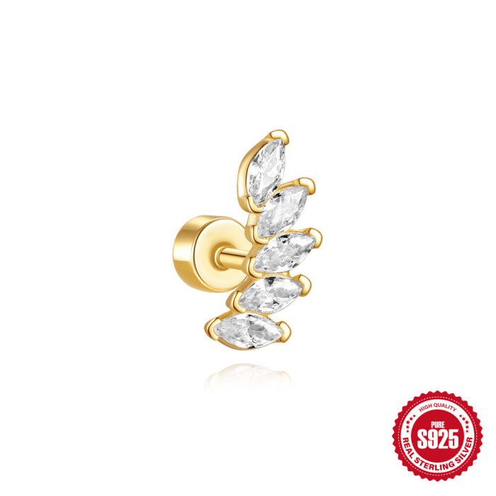 S925 Sterling Silver Geometric Flat Bottom Cylinder Inlaid Diamond Threaded Piercing Ear Bone Stud European and American New Creative Personality Ear Jewelry