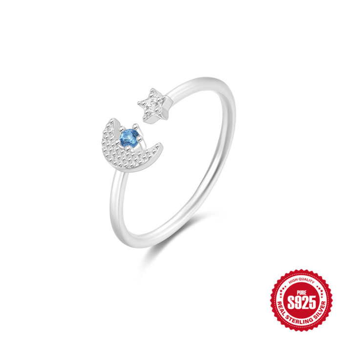 S925 Sterling Silver Moon Double Layer Butterfly Horse Eye Inlaid Diamond Star Open Ring Korean and Japanese Niche Design Index Finger Ring