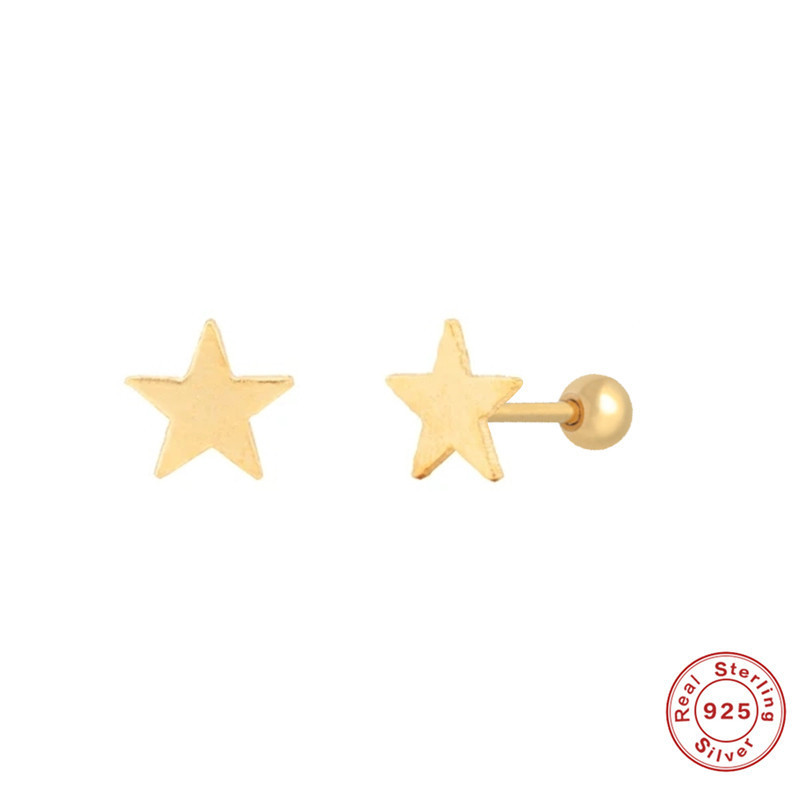 S925 Sterling Silver Simple Smooth Five-Pointed Star Threaded Piercing Single Earring Cross-Border Trendy Personality Minimalist Style Earrings