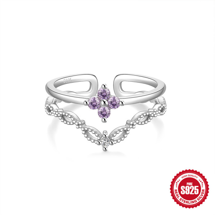 S925 Sterling Silver Japanese Style High-End Diamond Ring Japanese and Korean Niche Design Diamond Heart Petal Open Index Finger Ring