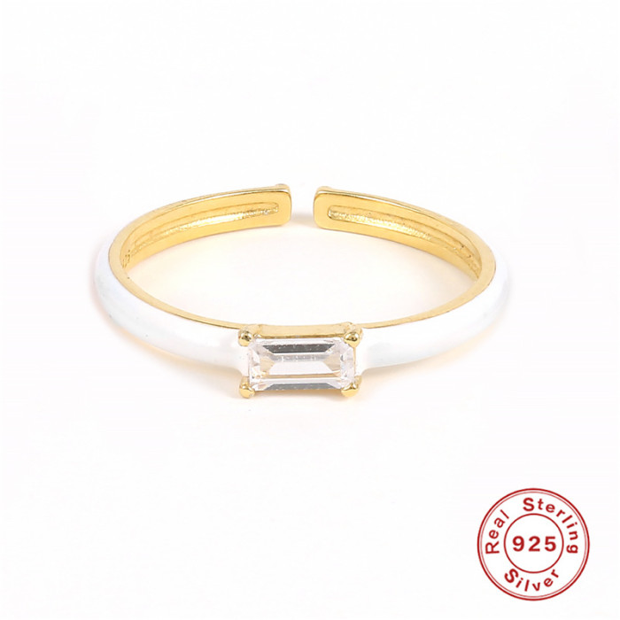 S925 Sterling Silver Square Stone-Inlaid Oil Drop Ring Personality Trendy Fashion Creative Ring INS Open Ring