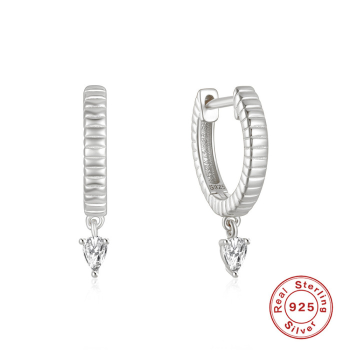 New S925 Sterling Silver Simple Water Drop Inlaid Diamond Hoop Earrings European and American Elegant Creative Fashion Ins Ear Jewelry