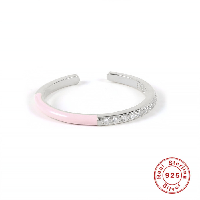 S925 Sterling Silver Enamel Oil Drop Ring Open Ring Fashion Personality Light Luxury Versatile Simple Stone-Inlaid...
