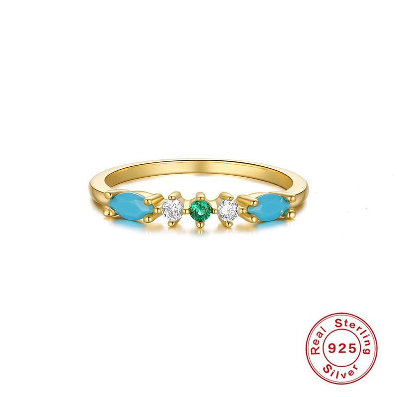S925 Sterling Silver Turquoise Color Diamond Combination Elegant Engagement Ring Internet Celebrity Low-Key Luxury Niche High-End Index Finger Ring
