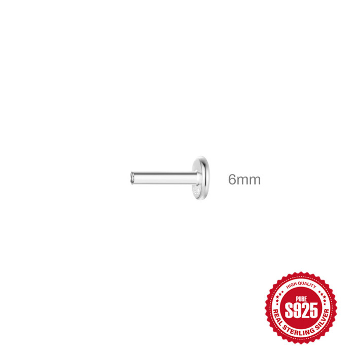 S925 Sterling Silver Flat Head Piercing Threaded Rod Accessories Hot Selling Multi-size Threaded Piercing Rod Earrings Accessories