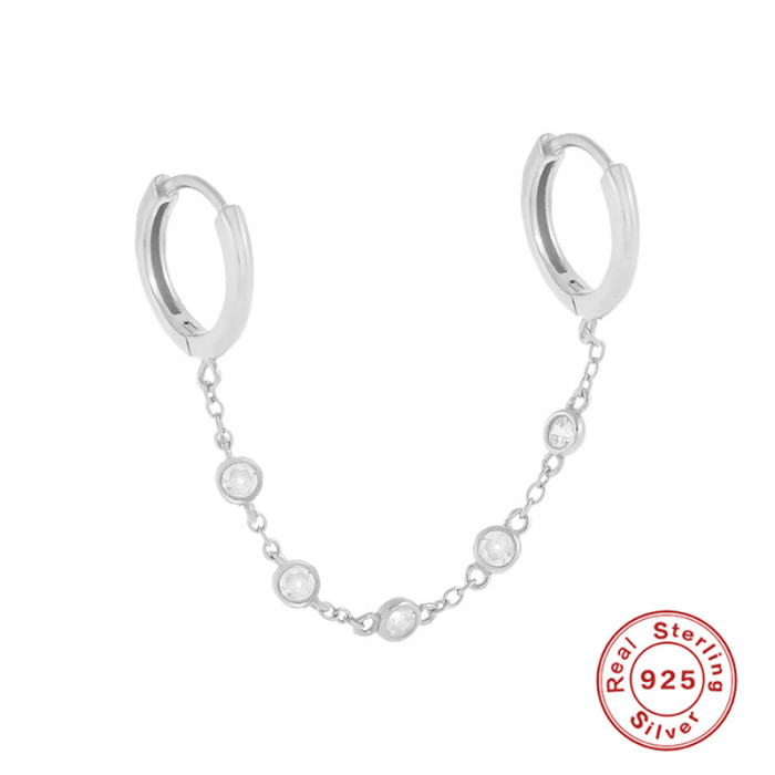 S925 Sterling Silver Single Double Circle Earrings Ear Thread Amazon Hot Sale Fashion Simple Micro Inlaid Diamond Earrings Jewelry