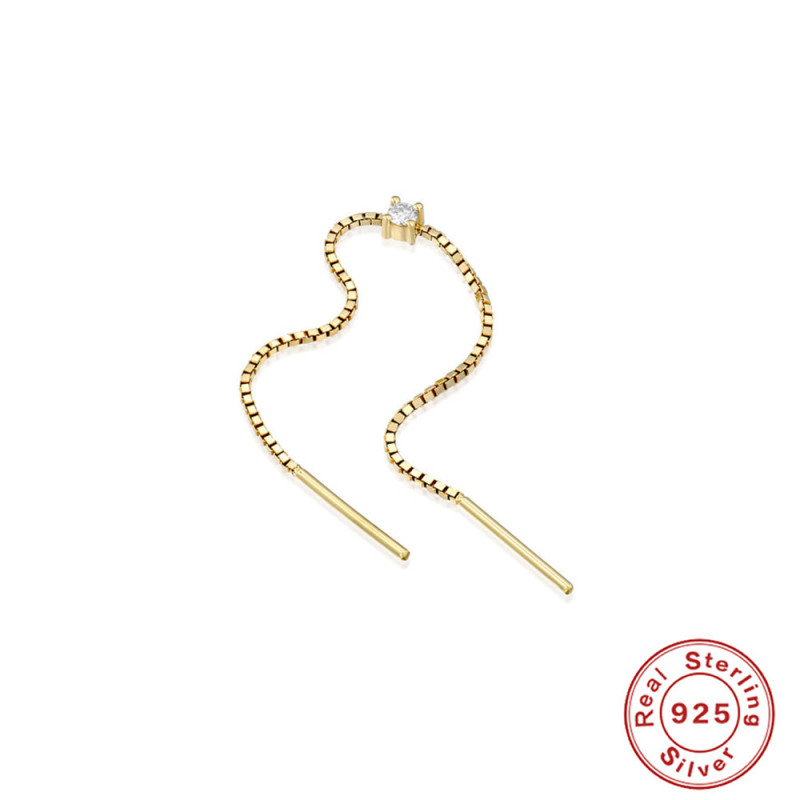 S925 Sterling Silver Four-Prong Inlaid Diamond Chain Tassel Earrings Studs European and American Fashion Ins Style Versatile Earrings