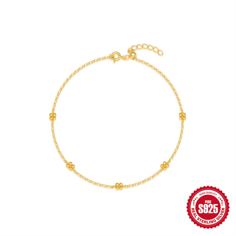 New S925 Sterling Silver Small Daisy Sweet Flower Fresh Bracelet Korean and Japanese Internet Celebrity Hot-Selling Elegant Style Women's Jewelry