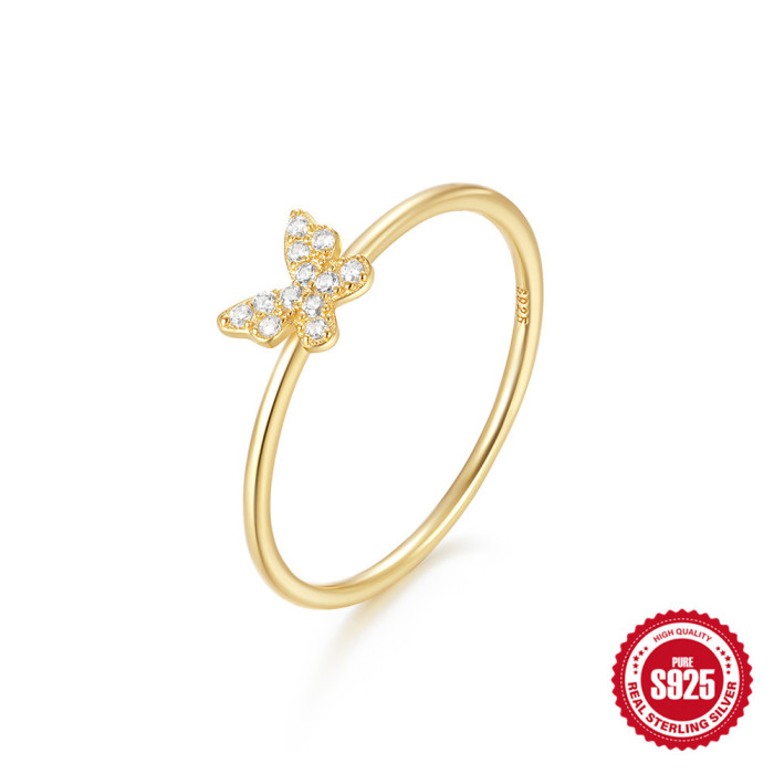 925 Sterling Silver Butterfly Diamond-Encrusted Women's Wedding Engagement Ring Wedding Rings European and American Fashion Index Finger Ring