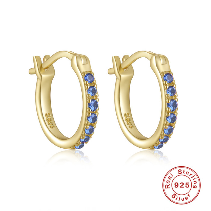 S925 Sterling Silver Single Row Diamond-Studded Hoop Earrings Amazon Hot-Selling Elegant INS Niche High-End Earrings