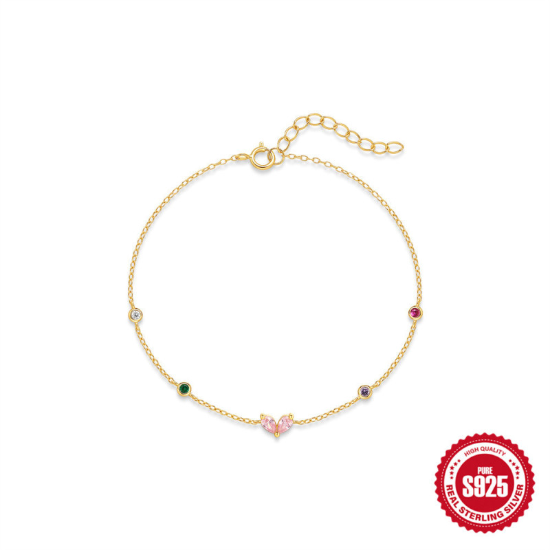 S925 Sterling Silver Niche Design Heart Colorful Zircon Elegant Bracelet European and American French Style INS Personality Jewelry