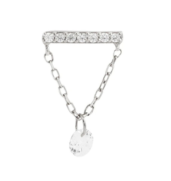 S925 Sterling Silver Inlaid Diamond Tassel Chain Threaded Piercing Ear Bone Stud European and American Fashion Simple Versatile INS Style Earrings