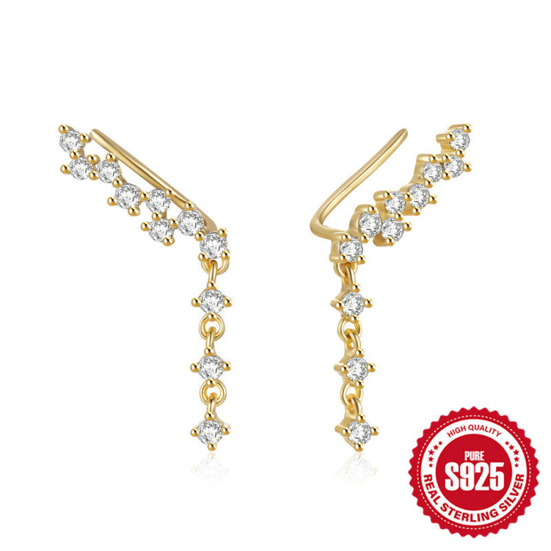 S925 Sterling Silver Simple INS Single Row Small and Large Diamond-Encrusted Women's Earrings Pendant Earrings European and American Hot-Selling Super Sparkling Ear Jewelry