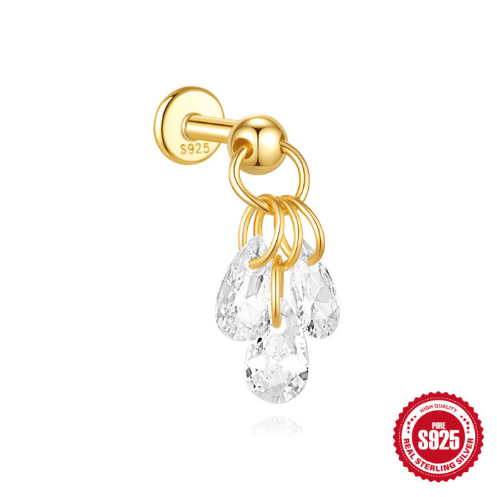 S925 Sterling Silver Moon Star Inlaid Diamond Flat Soft Bone Spiral Piercing Ear Bone Stud European and American Daily Wear Ear Jewelry