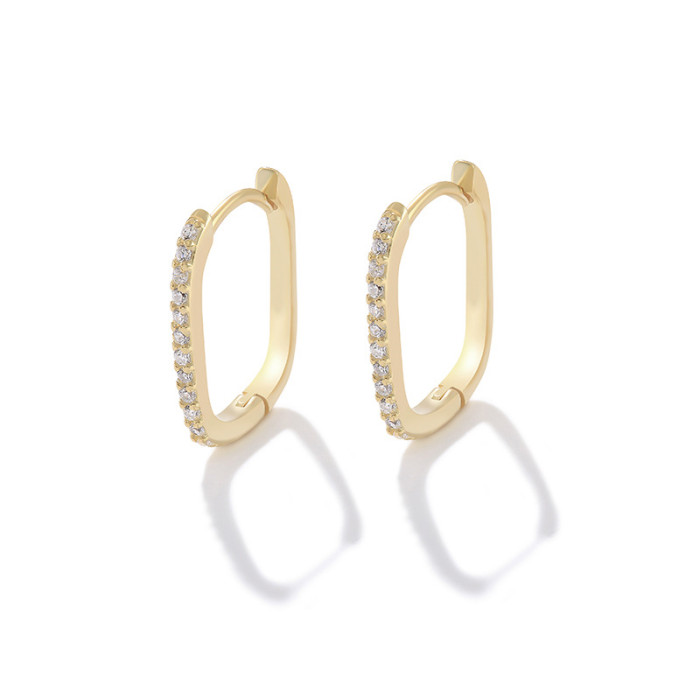 New Hot-Selling S925 Sterling Silver Oval Ear Cuff Earrings European and American Creative Style Inlaid with Diamonds Personality Trendy Ear Cuff Studs