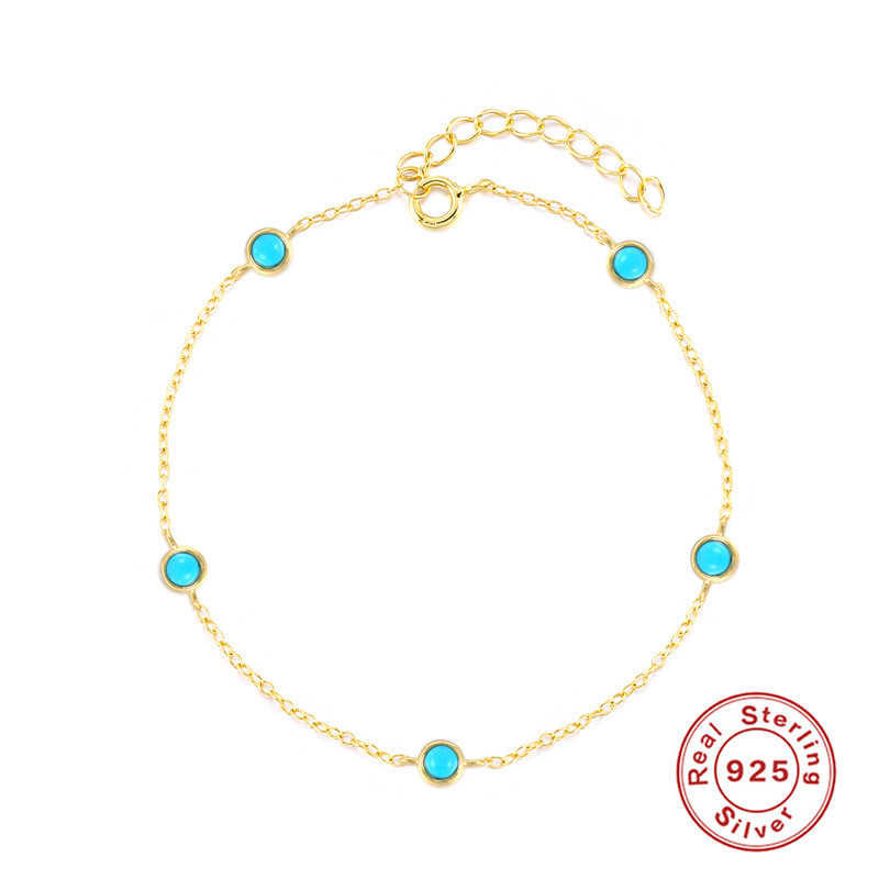 S925 Sterling Silver Elegant Super Shiny Turquoise Bracelet Korean and Japanese Light Luxury Fresh Creative INS Style Matching Jewelry