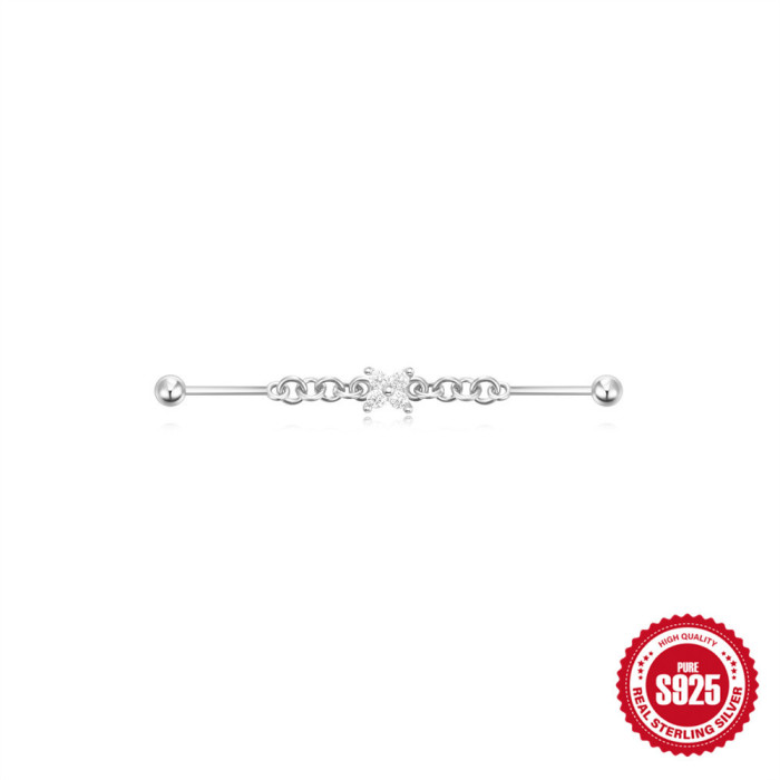 S925 Sterling Silver Ear Jewelry Industrial Piercing Chain Industrial Barbell Threaded Piercing Ear Bone Stud