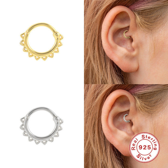 S925 Sterling Silver Hollow Triangle Piercing Ear Bone Stud Earrings Cross-Border Personality Trendy INS Style Nose Ring Single Earring