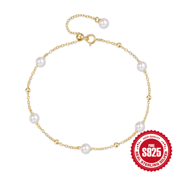 S925 Sterling Silver Round Bead Pearl Adjustable Versatile Bracelet Hot Selling Temperament Personality INS Minimalis...