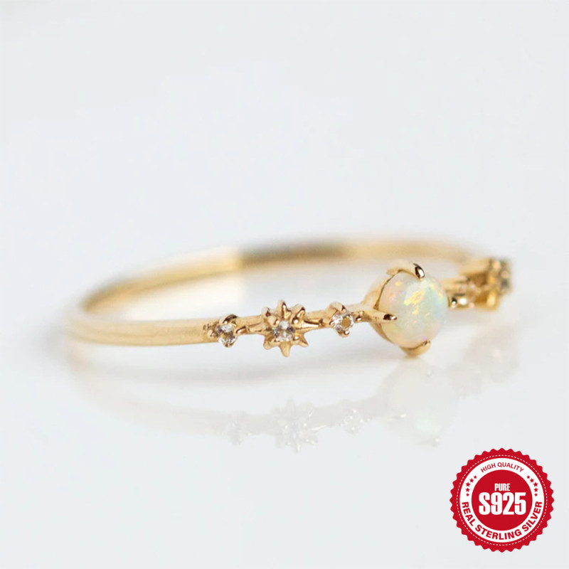 S925 Sterling Silver Four-Prong Opal Ring European and American Hot-Selling Ins Style Opal Wedding Ring for Women with Diamond Inlay