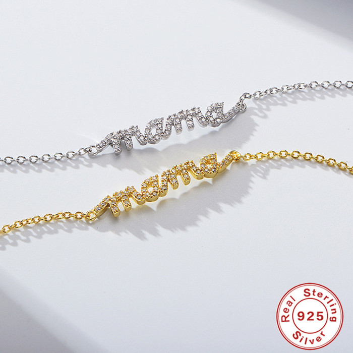 S925 Sterling Silver Stone-Inlaid Letter Mama Bracelet New Elegant Jewelry Bracelet for Women Mother's Day Gift