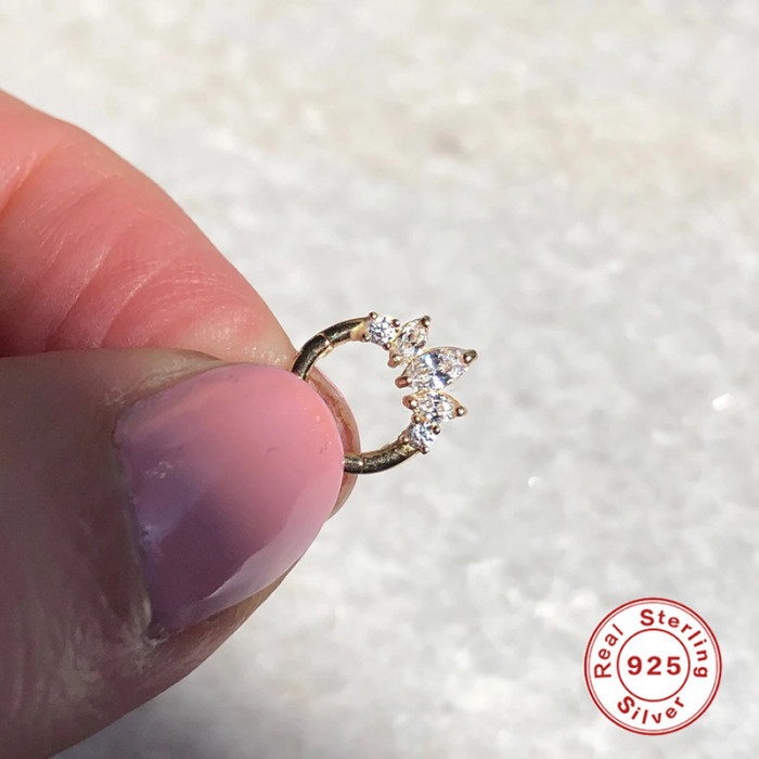 S925 Sterling Silver Round Diamond-Studded Piercing Cartilage Ear Bone Stud Cross-Border Bestselling INS Style Body Piercing Nose Ring Jewelry