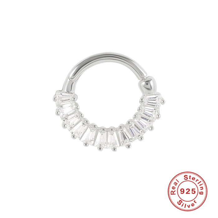 S925 Sterling Silver Diamond-Studded Piercing Cartilage Hoop Earring Ear Cuff AliExpress Bestselling Personality Trendy Nose Ring Single Ear Bone Stud