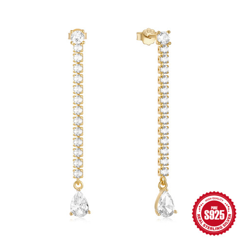 S925 Sterling Silver Mesh Diamond Tassel Chain Stud Earrings European and American Fashion Light Luxury Ins Style Pure Silver Earrings for Women