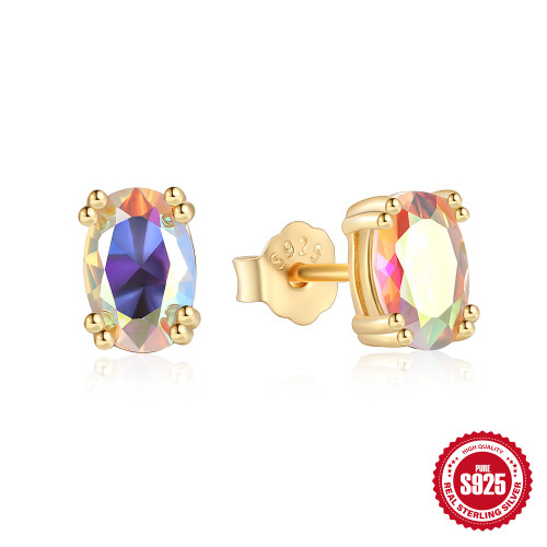 S925 Sterling Silver Colorful Zircon Earrings for Women, European and American Trendy Hot-Selling Ins Style, Multicolored Inlaid Diamond Earrings, Cross-Border Accessories