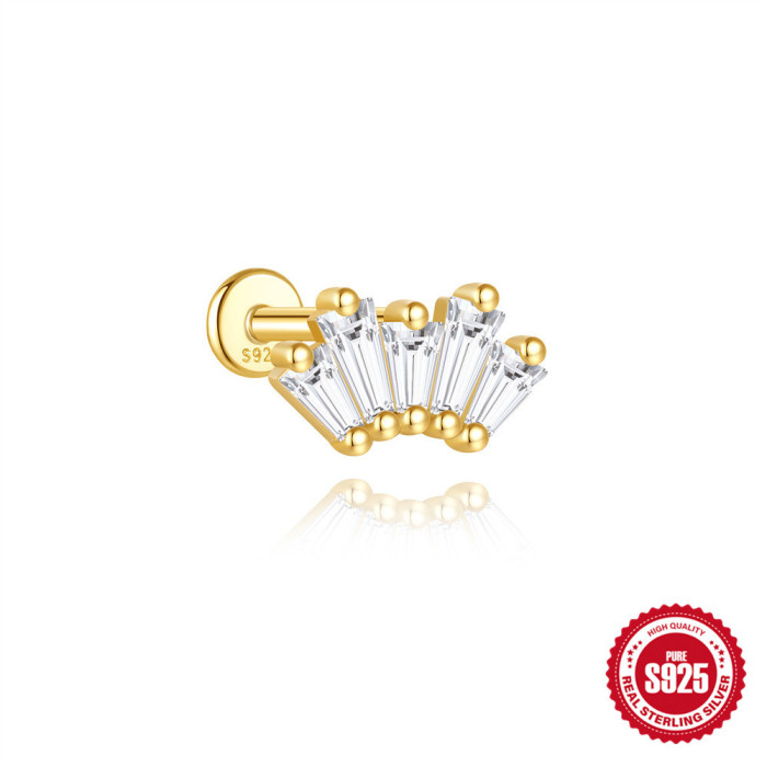 S925 Sterling Silver Heart Geometric Zircon Inlaid Diamond Flat Head Threaded Piercing Ear Bone Stud AliExpress Hot Selling Classic Earrings
