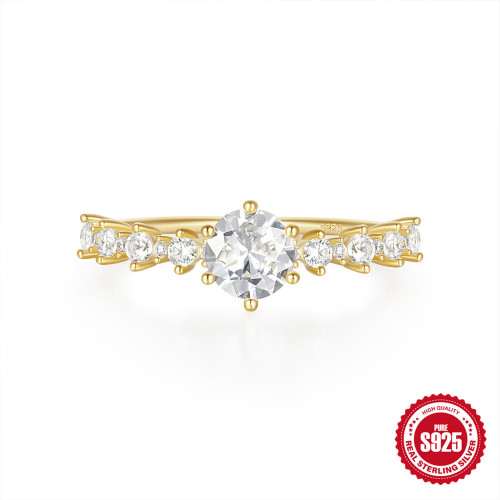 S925 Sterling Silver Classic Six-Prong Diamond Ring for Women European and American Fashion Hot Sale Ins Carat Diamond Engagement Ring