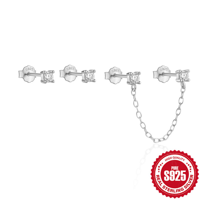 925 Sterling Silver Chain Tassel Stone-Inlaid Earrings Set Hot Selling Ins Style Versatile Jewelry in Stock, Jewelr...