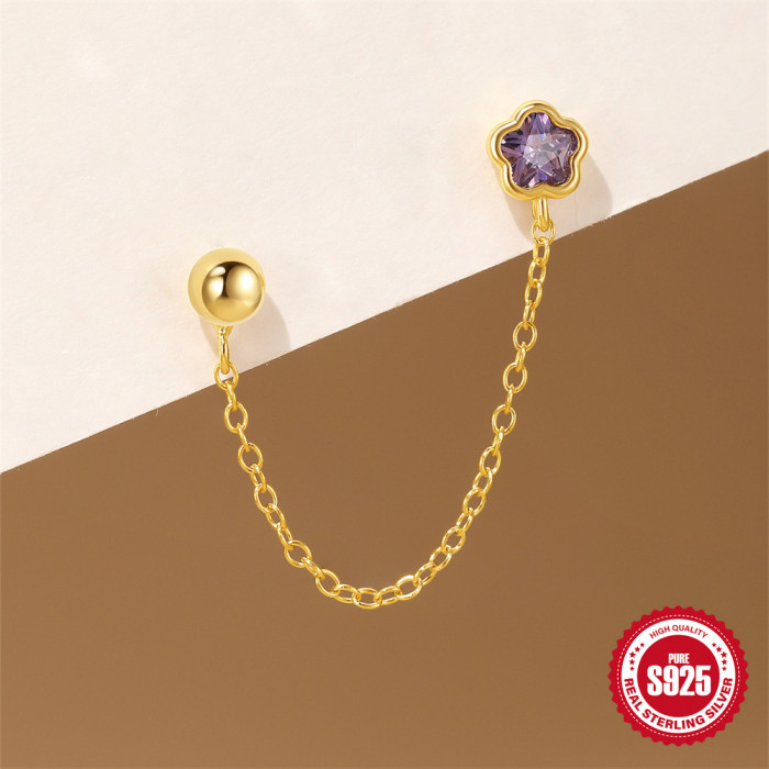 S925 Sterling Silver Niche Design Light Luxury Hexagram Inlaid Diamond Ear Clip Earrings Amazon Hot Sale Plum Blossom Tassel Earrings