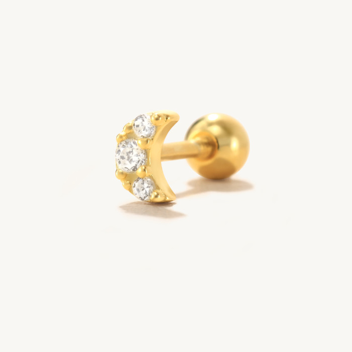 S925 Sterling Silver Exquisite Diamond-Encrusted Moon Earrings Soft Ear Bone Studs European and American Hot-Selling Creative Piercing Screw Ear Bone Studs