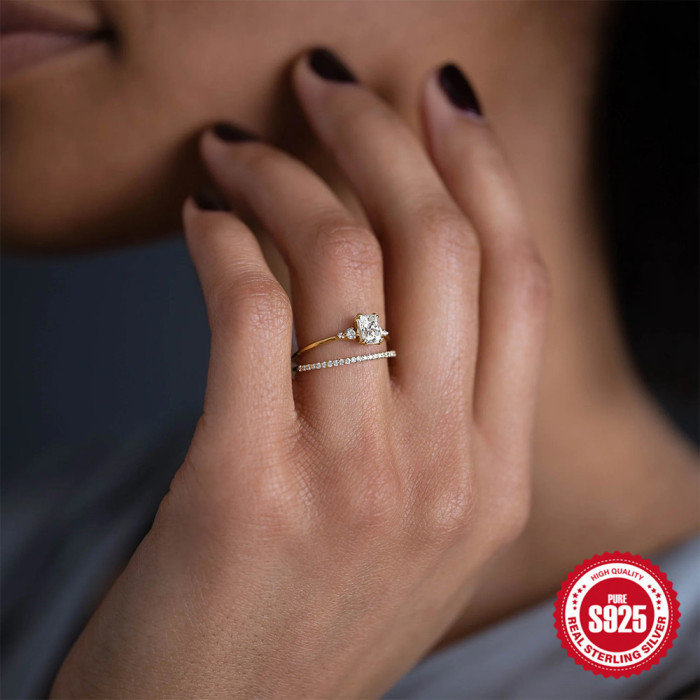S925 Sterling Silver Luxurious Square Diamond Ring European and American Fashion Hot Sale High-end Carat Diamond Engagement Ring