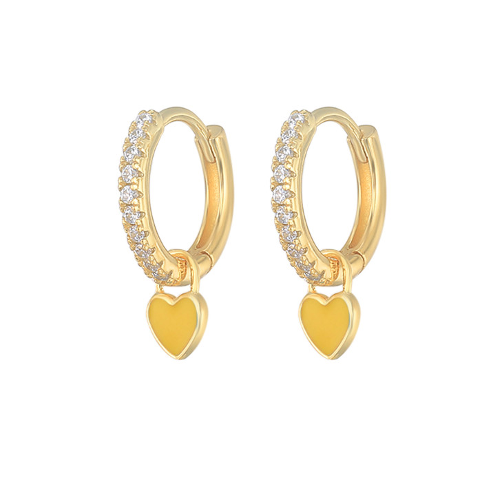 S925 Sterling Silver INS Geometric Heart Earrings Hoop Earrings Bestselling Fashion Stone-Studded Earrings Versatil...
