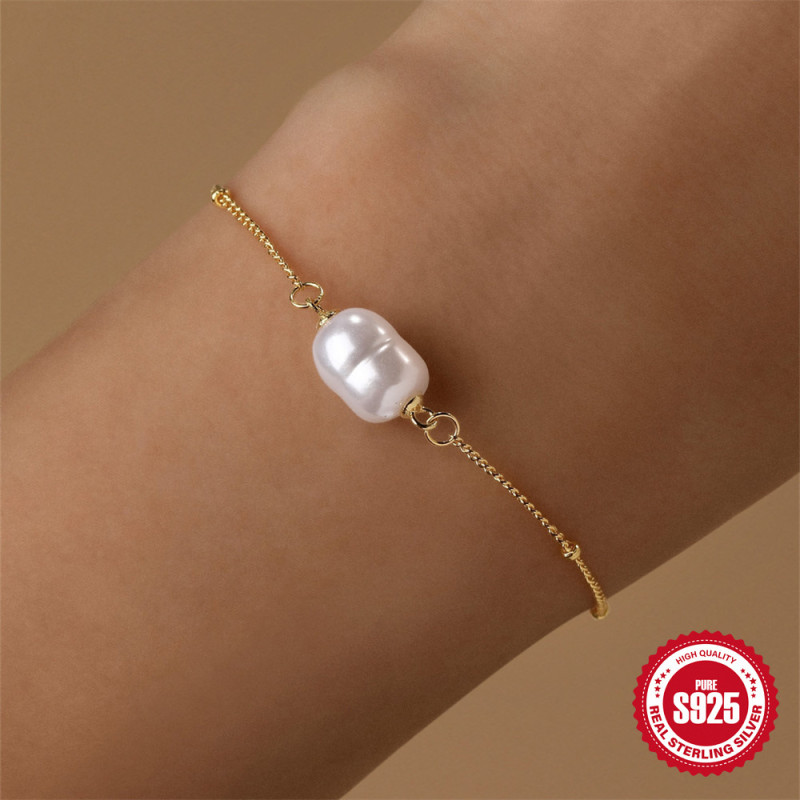 S925 Sterling Silver Light Luxury Niche Pearl Bracelet Korean Style Internet Celebrity Same Style Hot Selling Irregular Pearl Bracelet Jewelry for Women