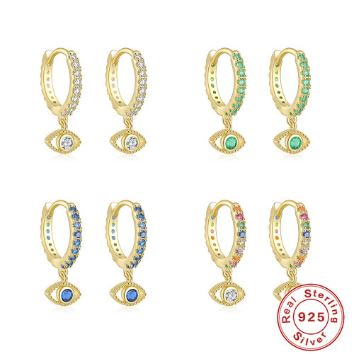 S925 Sterling Silver Classic Evil Eye Personality Hoop Earrings Ear Clips Ear Jewelry for Women Korean Version Inlaid with Diamonds High-end Sense Stud Earrings
