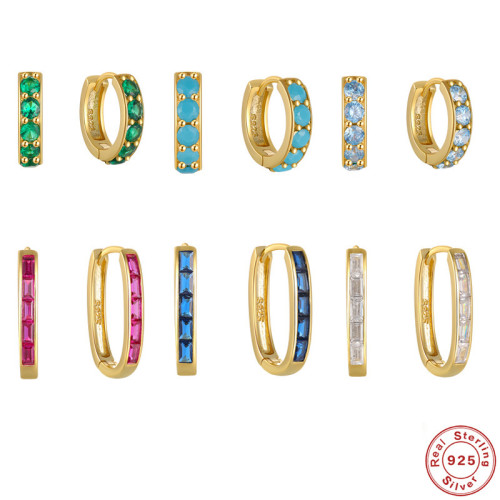 S925 Sterling Silver Inlaid Diamond Colorful Zircon Hoop Earrings Classic Simple Basic Hoop Earrings for Women