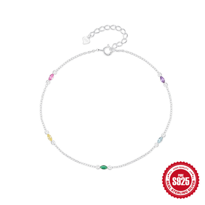 Summer Style S925 Sterling Silver Adjustable Colorful Diamond Pendant Versatile Perfect Anklet Korean and Japanese Internet Celebrity Niche High-end Jewelry