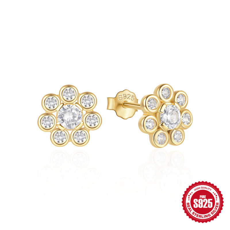 S925 Sterling Silver Cute Flower Inlaid Diamond Earrings Internet Celebrity Hot Sale Xiaohongshu Same Style Simple Fashion Earrings for Women
