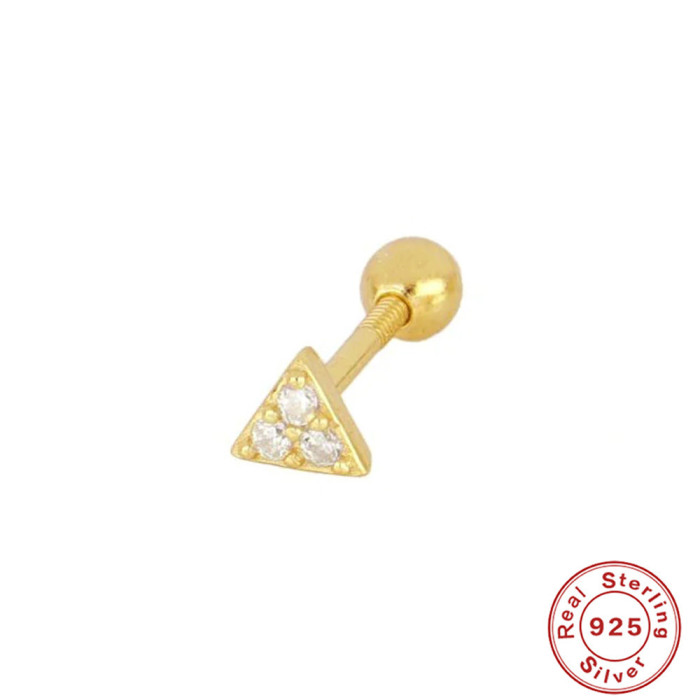 S925 Sterling Silver Geometric Star Inlaid Diamond Soft Bone Piercing Stud Earrings Fashion Simple Threaded Ear Bone Stud