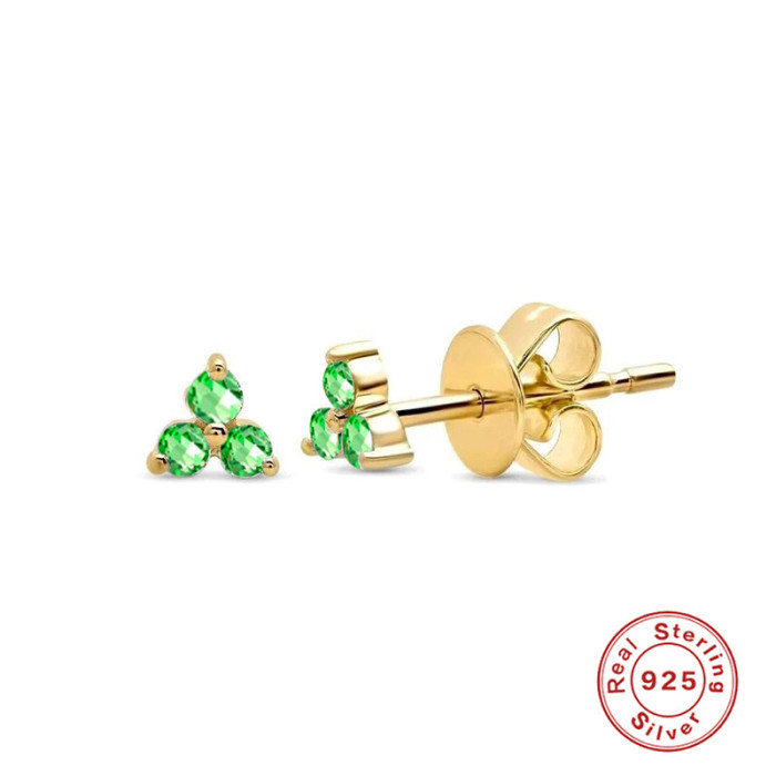 S925 Sterling Silver Geometric Lucky Clover Stone-Inlaid Light Luxury Earrings Bestselling Personality Simple Layer...