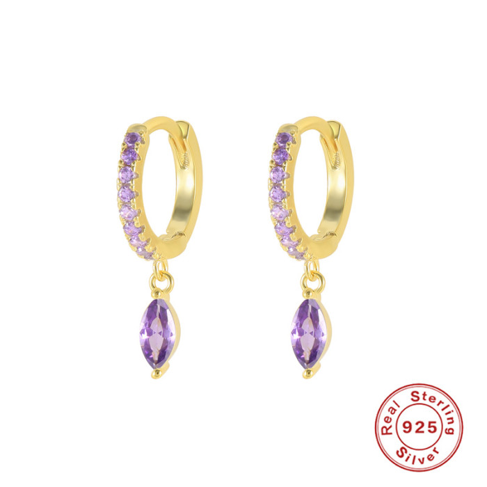 S925 Sterling Silver Colorful Marquise Earrings with Diamonds Hoop Earrings Ear Clips Earrings European and American Simple Fashion Creative INS Ear Jewelry
