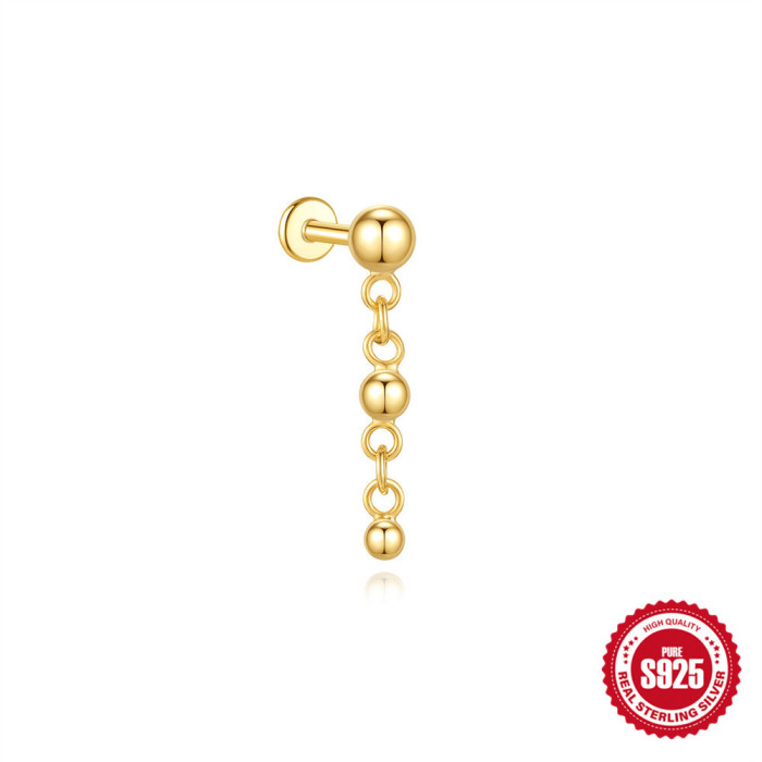 New S925 Sterling Silver Water Drop Earrings Flat Spiral Piercing Ear Bone Stud Diamond-Encrusted High-End Heart Earrings for Women