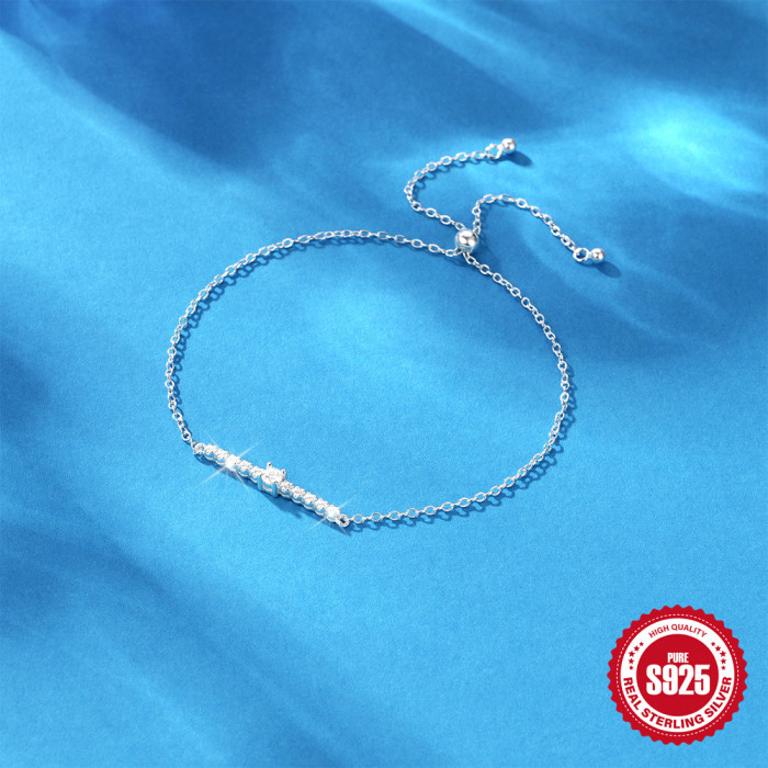 New 925 Sterling Silver Single Row Zircon Round Bead Adjustable Versatile Perfect Anklet Korean and Japanese Style Elegant Anklet In Stock