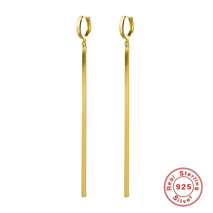 S925 Sterling Silver INS Minimalist Flat Snake Chain Tassel Hoop Earrings Korean Style Elegant Personality Trendy Ear Accessories