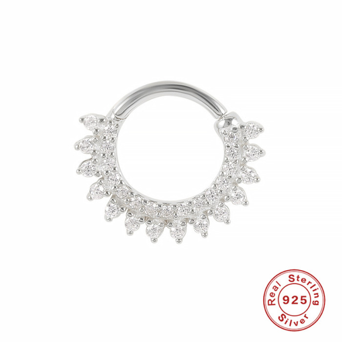 S925 Sterling Silver Double Row Diamond-Studded Piercing Cartilage Single Ear Hoop European and American Fashion Trendy Creative INS Nose Ring Earrings
