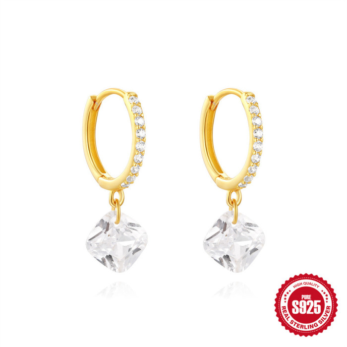 S925 Sterling Silver Classic Diamond-Studded Super Shiny Hoop Earrings European and American Hot-Selling Simple Geometric Design Fashion Earrings